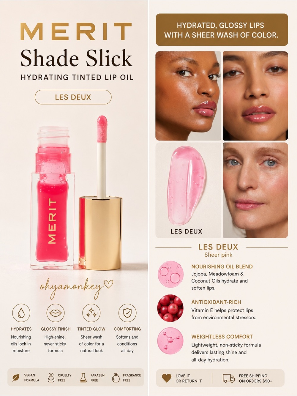 MERIT Shade Slick Hydrating Tinted Lip Oil - Les Deux